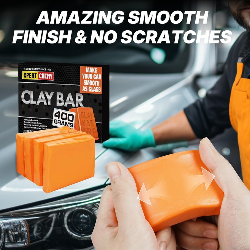 XPERTCHEMY Car Clay Bar 4 Pack 400g(4x100g), Auto Detailing Premium Grade No Scratch Magic Clay Bars Cleaner Kit with Washing and Adsorption Capacity for Car Auto SUV, RV, Truck, Orange - Image 5